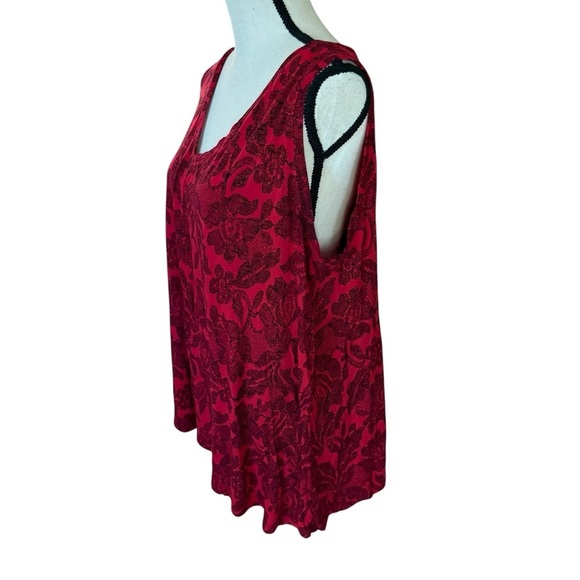 Lane Bryant Womens Red Black Floral Tank Top 18/20 Stretch Plus Size Whimsigoth - Picture 6 of 8